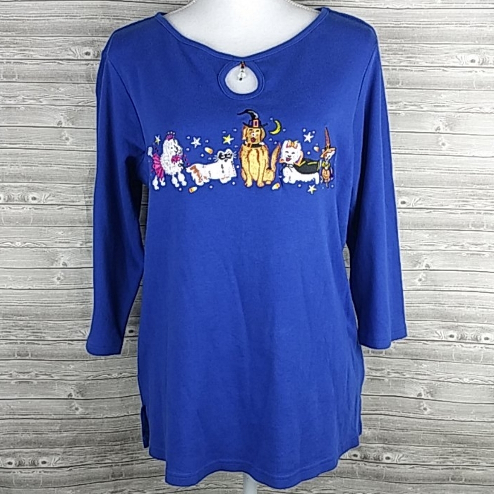 Quacker Factory dogs in Halloween costume top